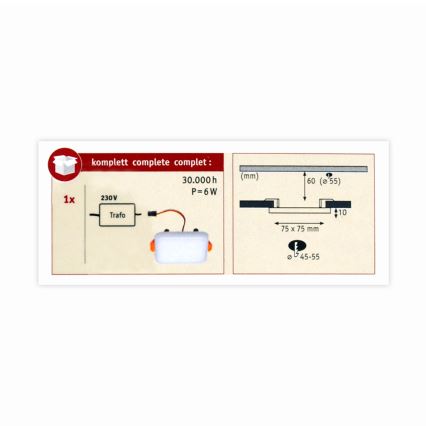 Paulmann 92393 - LED/4,5W IP44 Плафон за вграждане за баня VARIFIT 230V