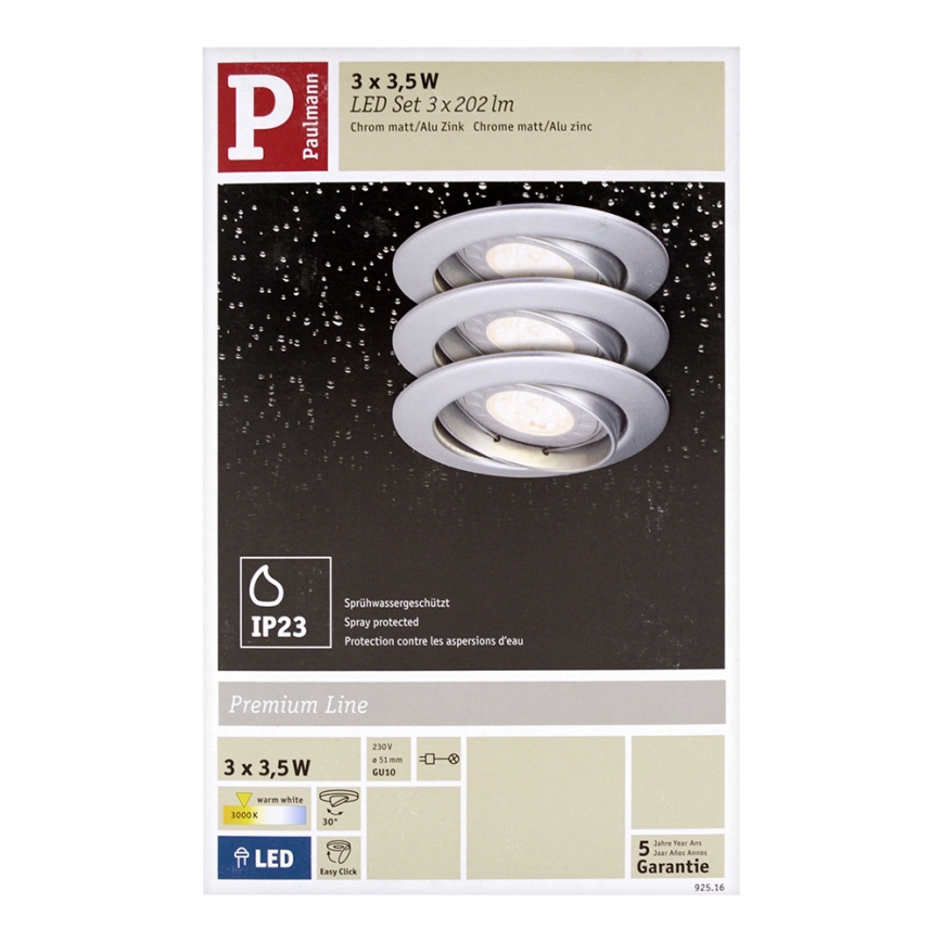 Paulmann 92516 - Комплект 3xLED-GU10/3,5W За баня Осветление за окачен таван PREMIUM LINE 230V