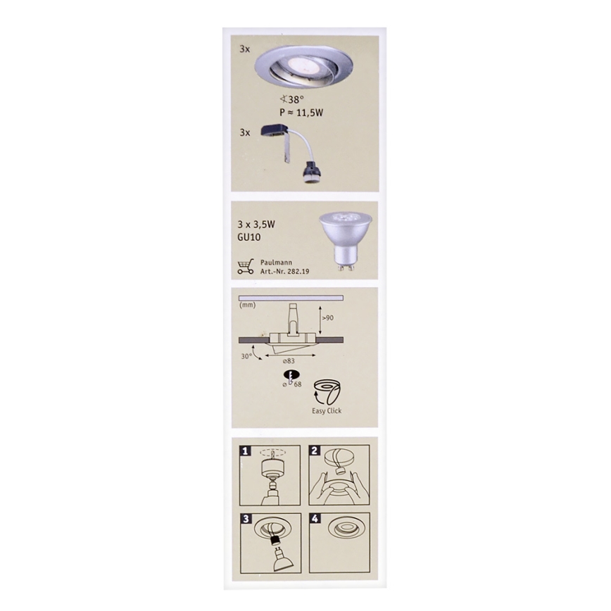 Paulmann 92516 - Комплект 3xLED-GU10/3,5W За баня Осветление за окачен таван PREMIUM LINE 230V