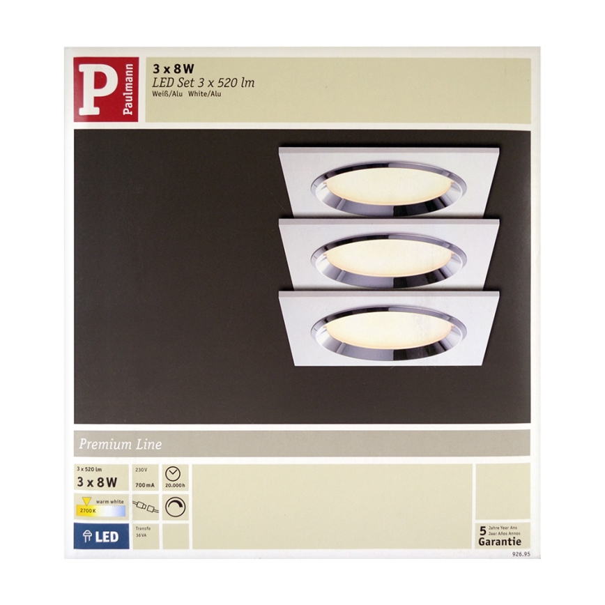 Paulmann 92695 - К-кт 3xLED/8W Димируема лампа за вграждане DICE 230V