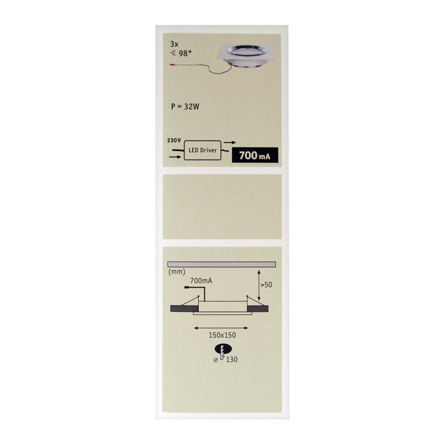 Paulmann 92695 - К-кт 3xLED/8W Димируема лампа за вграждане DICE 230V