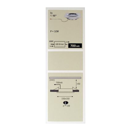 Paulmann 92695 - Комплект от 3 бр. LED/8W Регулируемо вградено осветително тяло DICE 230V