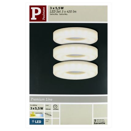 Paulmann 92704 - К-кт 3 бр. xLED/5,5W лампа за окачен таван BAGEL 230V
