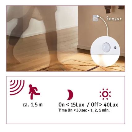 Paulmann 93133 - LED/1,2W Лампа за стълбище със сензор EDGE 230V бял