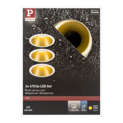 Paulmann 93406 - К-кт 3бр.LED/6,5W IP44 димируеми лампи за вграждане в баня COLE 230V