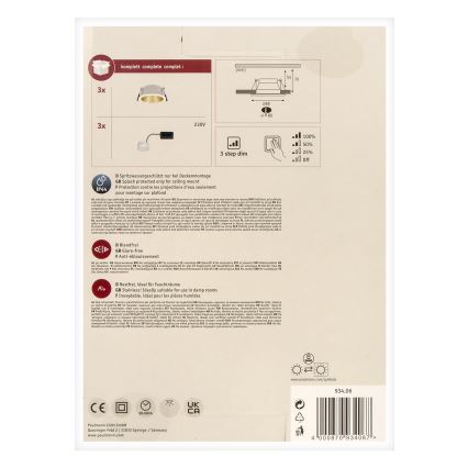 Paulmann 93406 - К-кт 3бр.LED/6,5W IP44 димируеми лампи за вграждане в баня COLE 230V