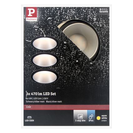 Paulmann 93408 - К-кт 3бр.LED/6,5W IP44 димируеми лунички за баня COLE 230V