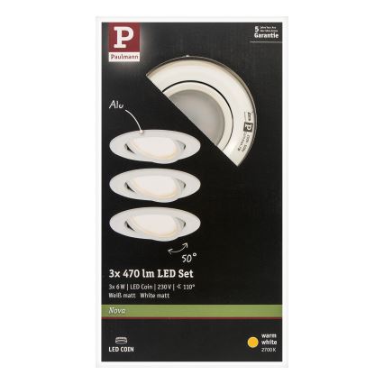 Paulmann 93449 - К-кт 3бр.LED/6,5W IP23 лунички за баня NOVA 230V