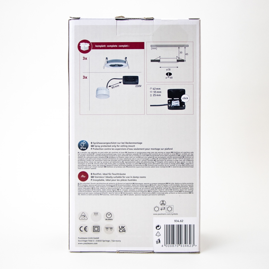 Paulmann 93462 - К-кт 3бр.LED/6W  IP44 лунички за баня NOVA 230V