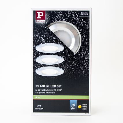 Paulmann 93462 - К-кт 3бр.LED/6W  IP44 лунички за баня NOVA 230V