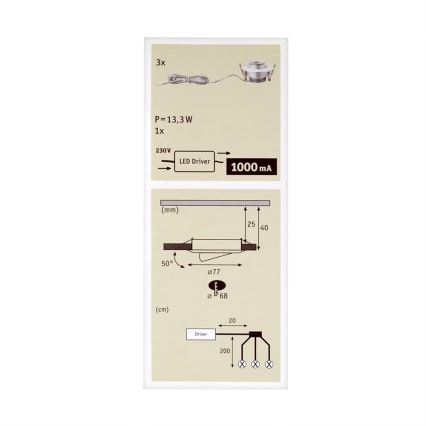 Paulmann 93579 - К-кт 3 бр. LED/3,8W лунички за окачен таван PREMIUM 230V