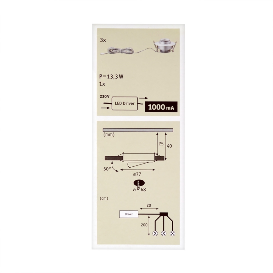 Paulmann 93579 - К-кт 3 бр. LED/3,8W лунички за окачен таван PREMIUM 230V