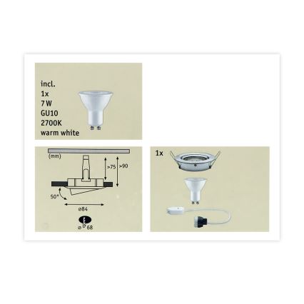 Paulmann 93603 - LED-GU10/7W IP23 Димируема луничка за баня NOVA 230V