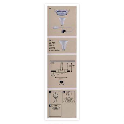 Paulmann 93607 - К-кт 3бр. LED GU10/7W IP23 димируеми лунички за баня NOVA 230V