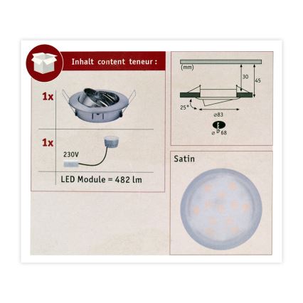 Paulmann 93963 - LED/7W IP23 Димируема луничка за баня COIN 230V