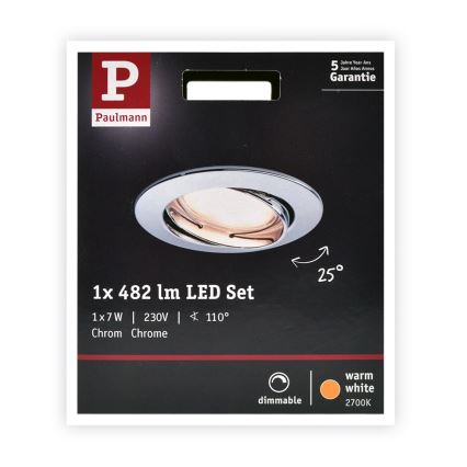 Paulmann 93965 - LED/7W Димируема луничка за баня COIN 230V