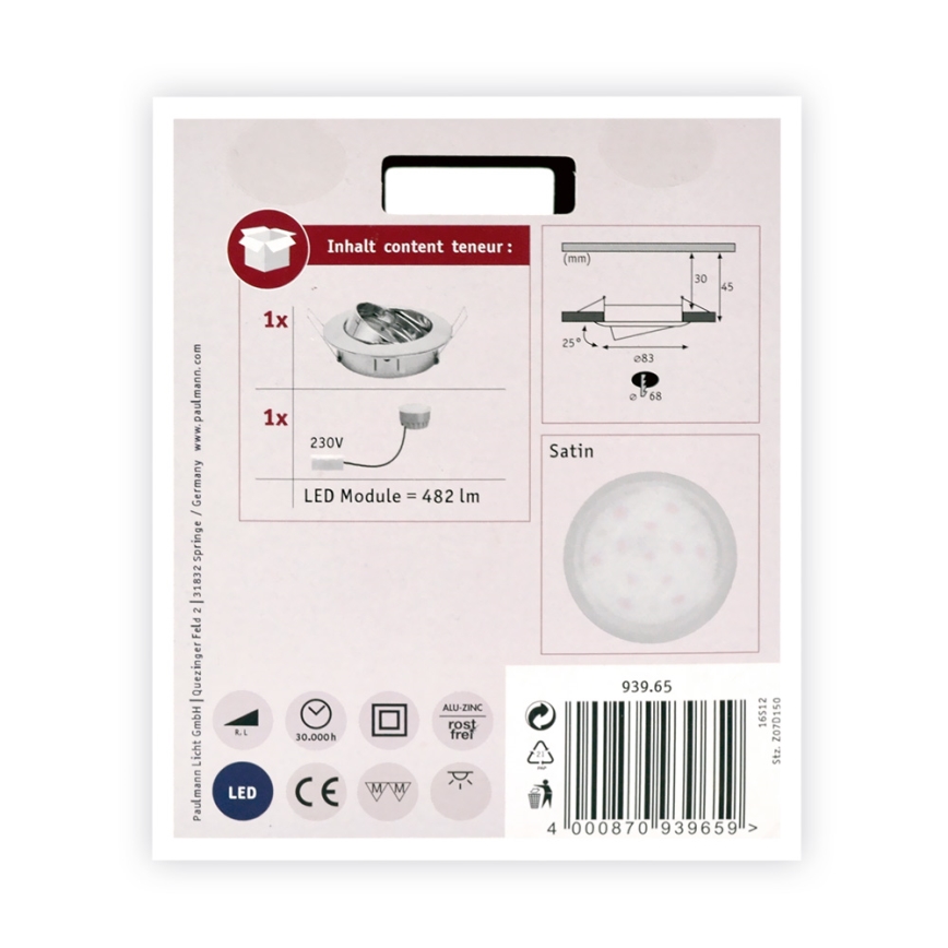 Paulmann 93965 - LED/7W Димируема луничка за баня COIN 230V