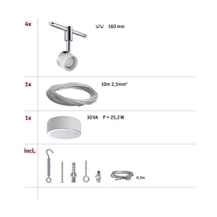 Paulmann 94080 - К-кт 4xLED/4,8W Спот за релсова система STAGE 230V лъскав хром