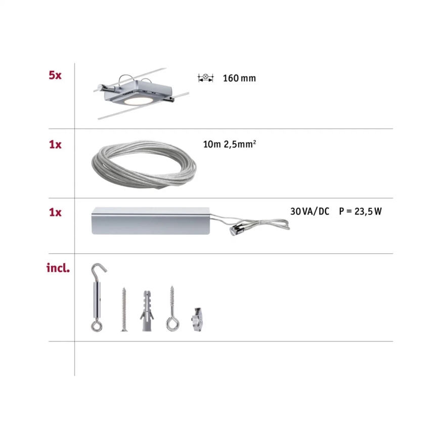 Paulmann 94108 - К-кт 5xLED/4,3W Спот за релсова система MAC 230V матов хром