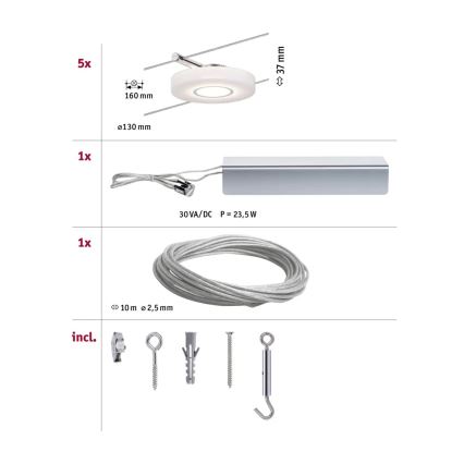 Paulmann 94109 - К-кт 5xLED/4,3W Спот за релсова система MAC 230V