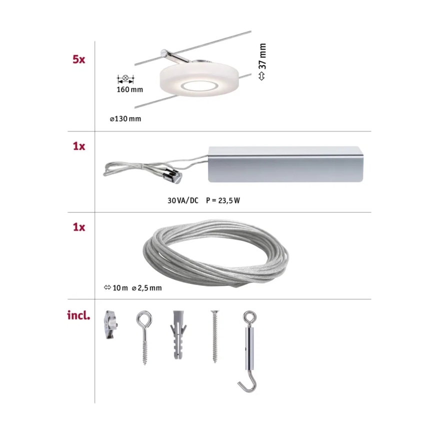 Paulmann 94109 - К-кт 5xLED/4,3W Спот за релсова система MAC 230V