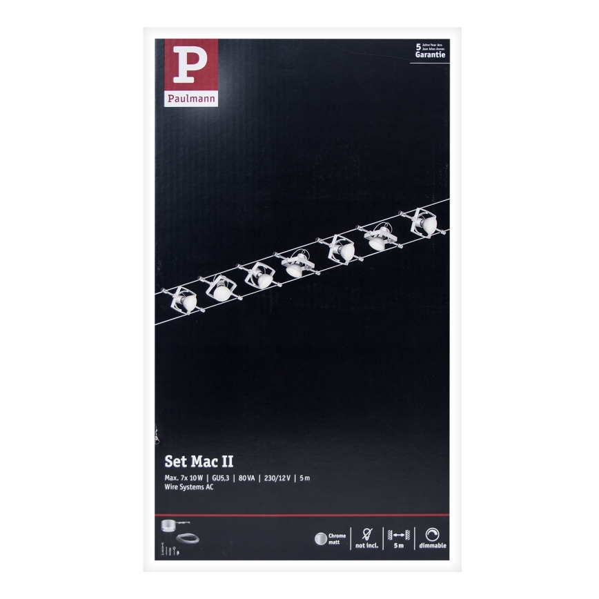 Paulmann 94152 - Комплект 7xGU5,3/10W, пълна кабелна система MAC 230V, матов хром