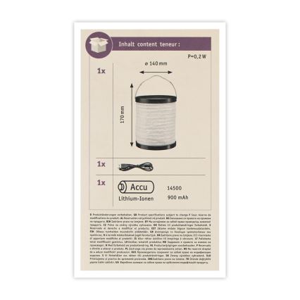 Paulmann 94169 - LED/0,2W IP44 Екстериорна декоративна лампа MOBILE 3,7V