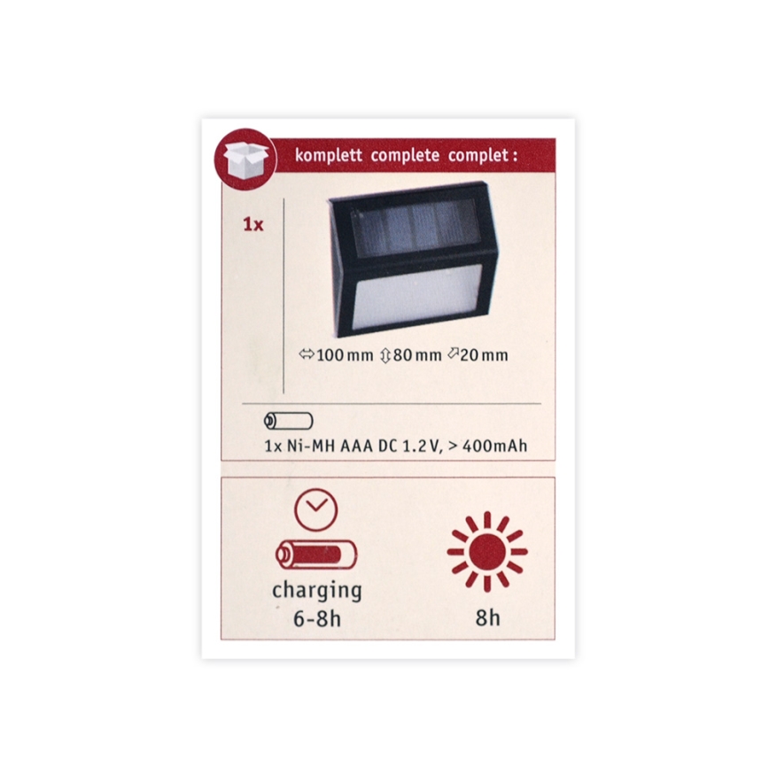 Paulmann 94234 - LED/0,05W IP44 Екстериорна соларна лампа със сензор DAYTON 1,2V 400 mAh