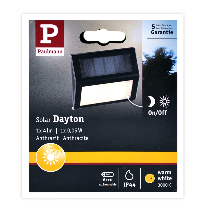 Paulmann 94234 - LED/0,05W IP44 Външно соларно осветително тяло с датчик DAYTON 1,2V 400 mAh