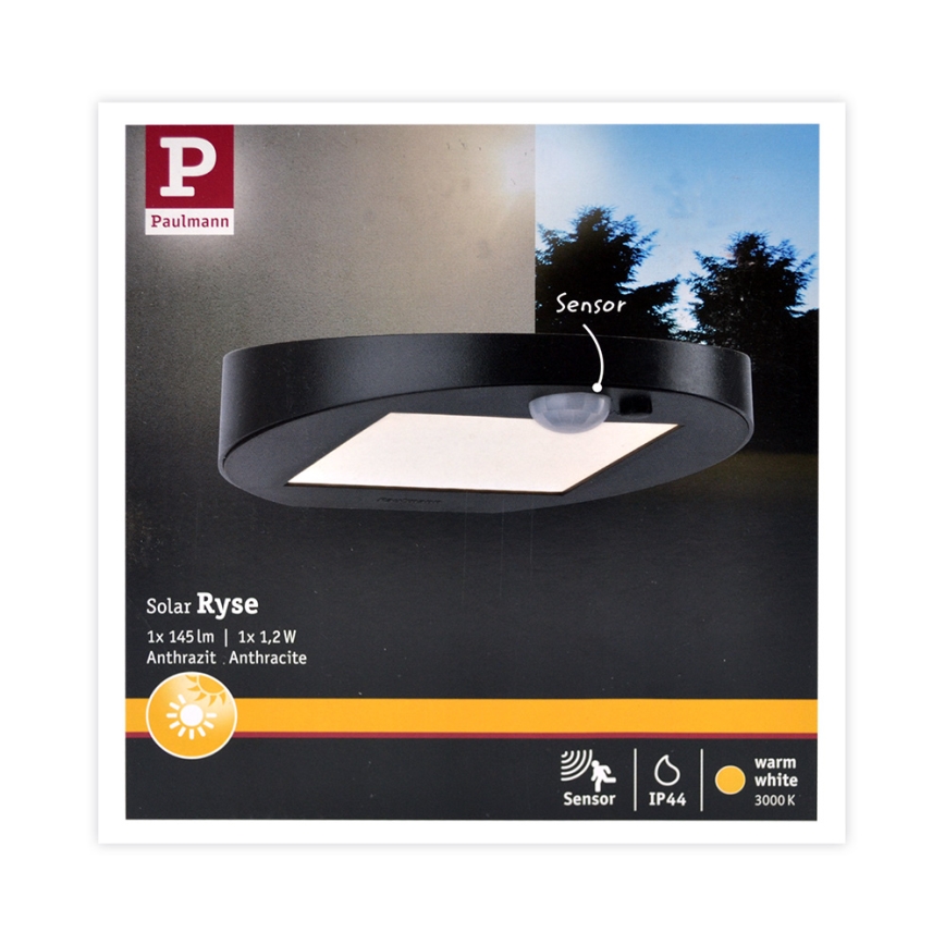 Paulmann 94246 - LED/1,2W IP44 Екстериорна соларна лампа със сензор RYSE 3,7V 1800 mAh