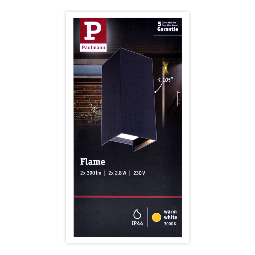 Paulmann 94326 - 2xLED/2,8W IP44 Екстериорен аплик FLAME 230V