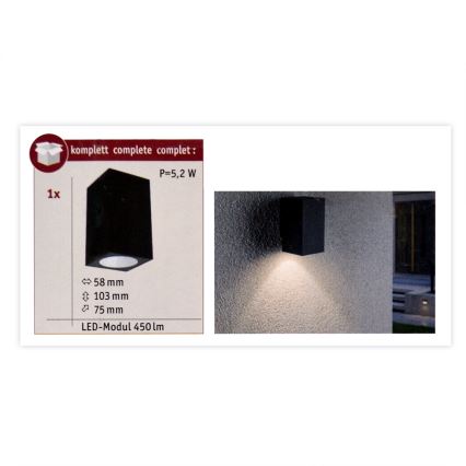 Paulmann 94327 - LED/3,8W IP44 Екстериорен аплик FLAME 230V антрацит