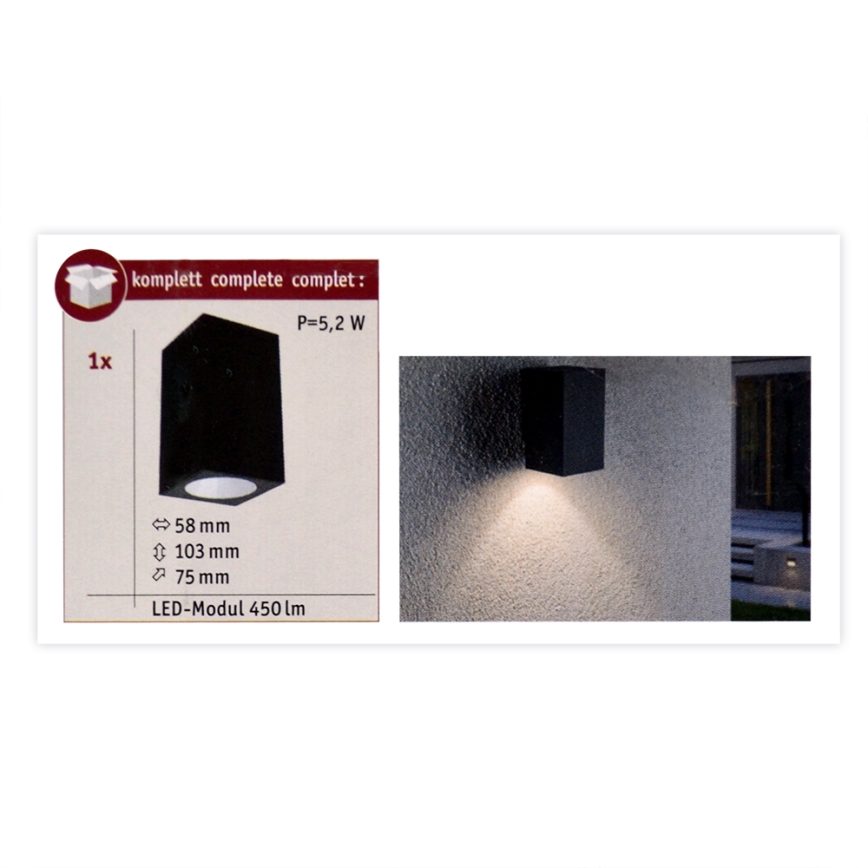 Paulmann 94327 - LED/3,8W IP44 Екстериорен аплик FLAME 230V антрацит