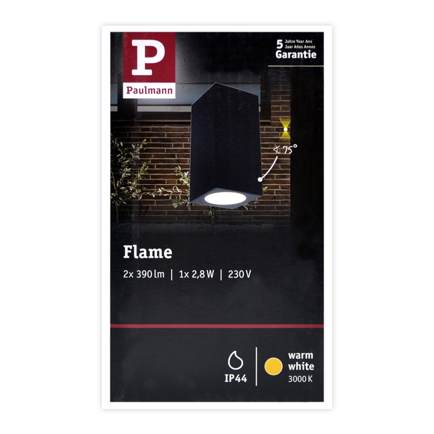 Paulmann 94328 - 2xLED/2,8W IP44 Екстериорен аплик FLAME 230V антрацит