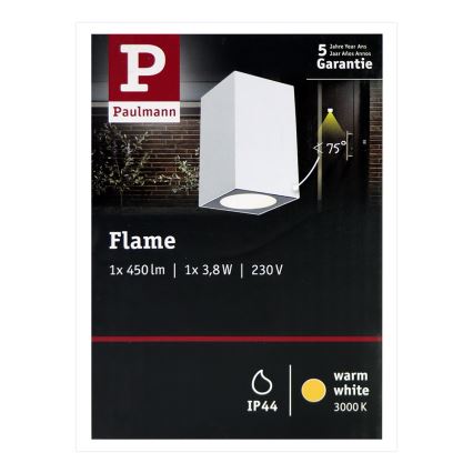 Paulmann 94329 - LED/3,8W IP44 Екстериорен аплик FLAME 230V бял