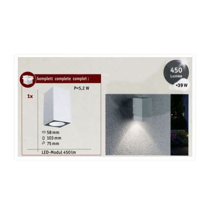 Paulmann 94329 - LED/3,8W IP44 Екстериорен аплик FLAME 230V бял