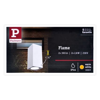 Paulmann 94330 - 2xLED/2,8W IP44 Екстериорен аплик FLAME 230V бял