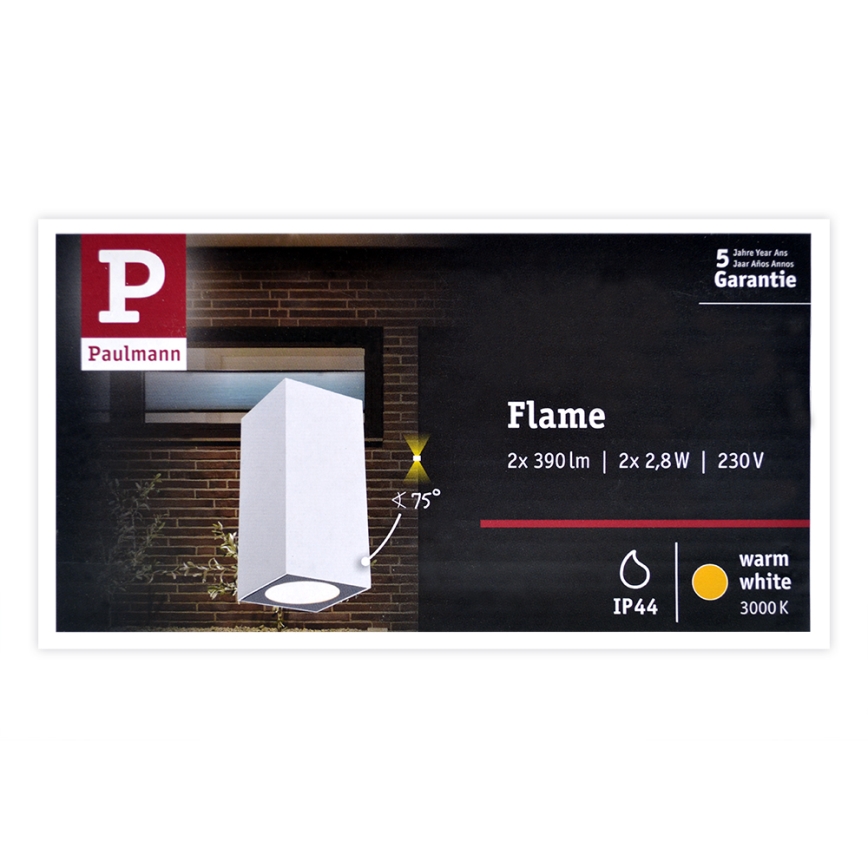 Paulmann 94330 - 2xLED/2,8W IP44 Екстериорен аплик FLAME 230V бял