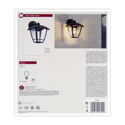 Paulmann 94392 - 1xE27/12W IP44 Екстериорен аплик CLASSIC 230V