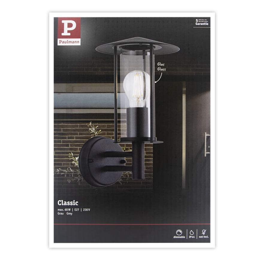 Paulmann 94398 - 1xE27/60W IP44 Екстериорен аплик CLASSIC 230V