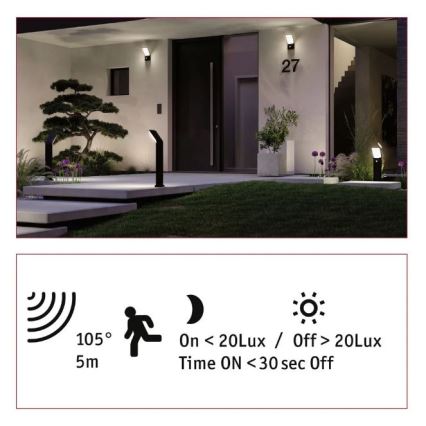 Paulmann 94403 - LED/10W IP44 Екстериорна лампа със сензор ADYA 230V