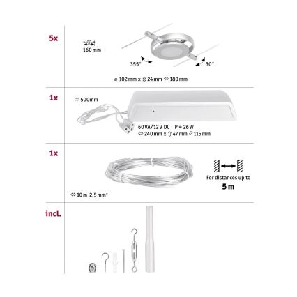 Paulmann 94414 - К-кт 5xLED/4,5W Спот за релсова система ROUNDMAC 230V лъскав хром