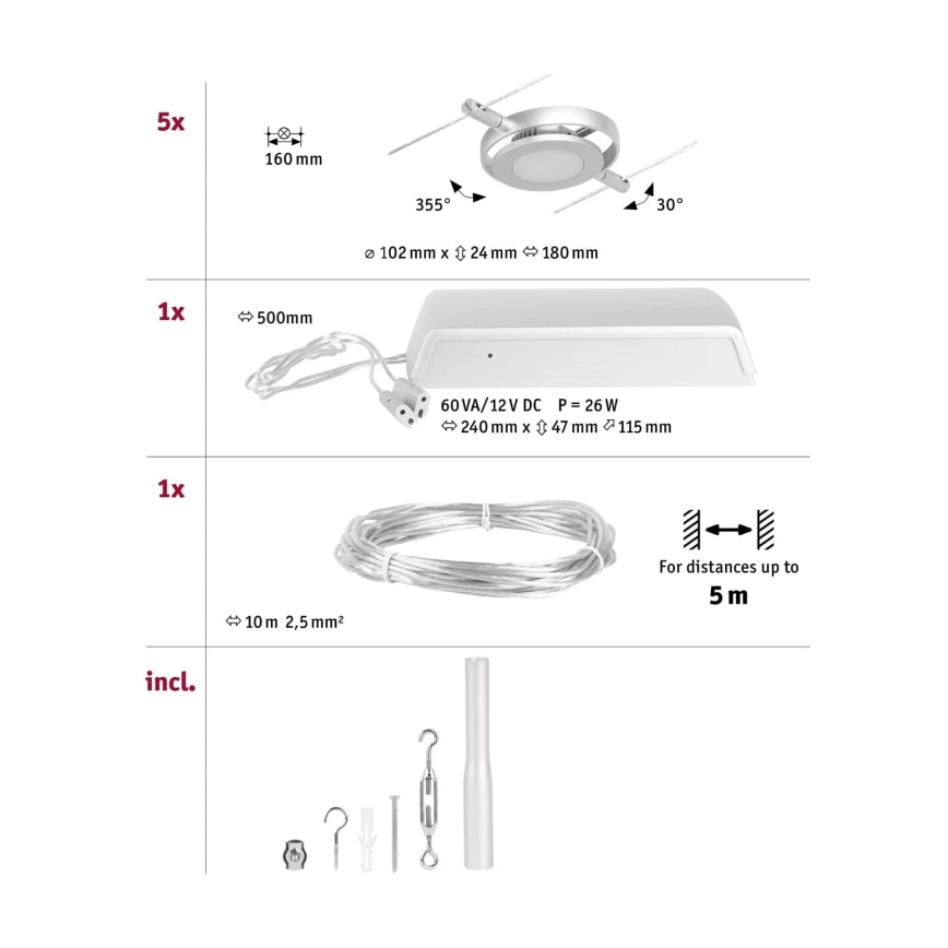 Paulmann 94414 - К-кт 5xLED/4,5W Спот за релсова система ROUNDMAC 230V лъскав хром