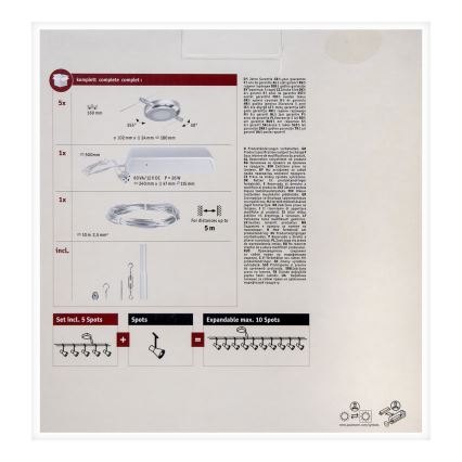 Paulmann 94414 - Комплект от 5 LED лампи 4,5W за осветително тяло с кабелен монтаж ROUNDMAC 230V, лъскав хром