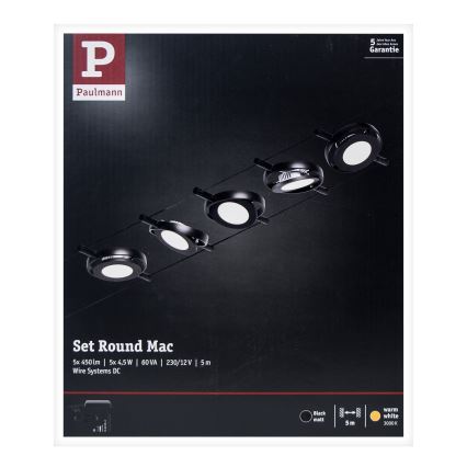 Paulmann 94418 - Комплект 5×LED/4,5W, пълна кабелна система ROUNDMAC 230V, черна