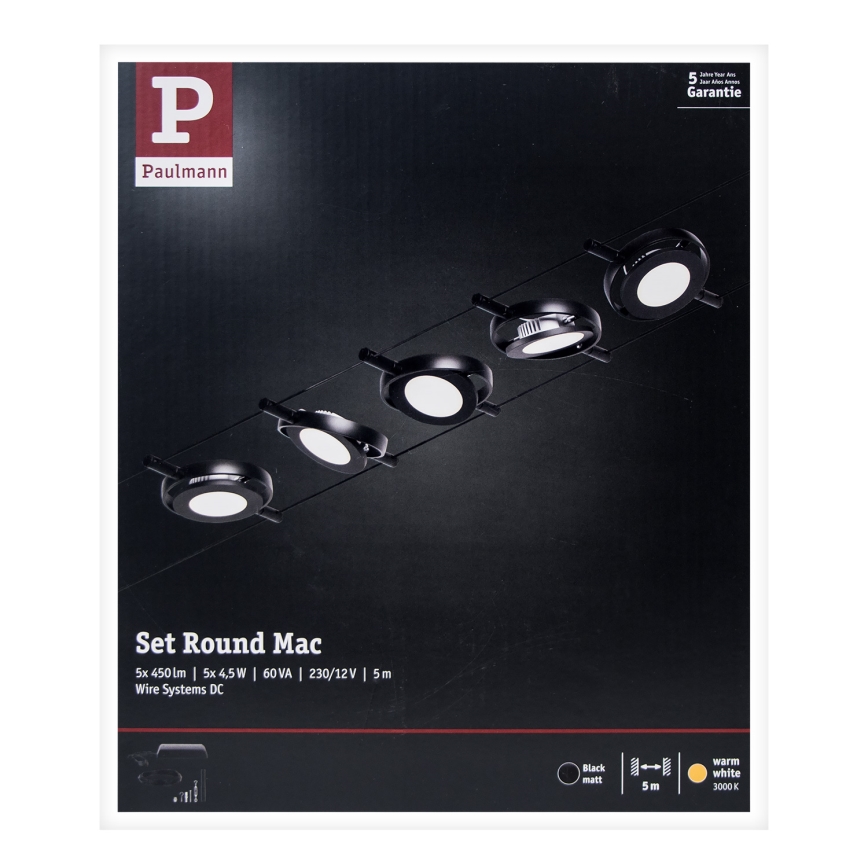Paulmann 94418 - Комплект 5×LED/4,5W, пълна кабелна система ROUNDMAC 230V, черна