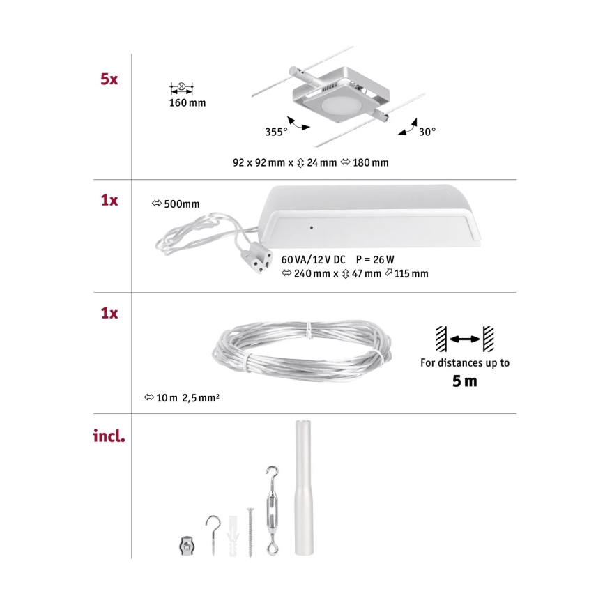 Paulmann 94420 - К-кт 5xLED/4,5W Спот за релсова система MAC 230V матов хром