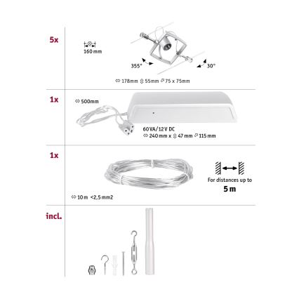 Paulmann 94430 - К-кт 5xGU5,3/10W Спот за релсова система MAC 230V матов хром