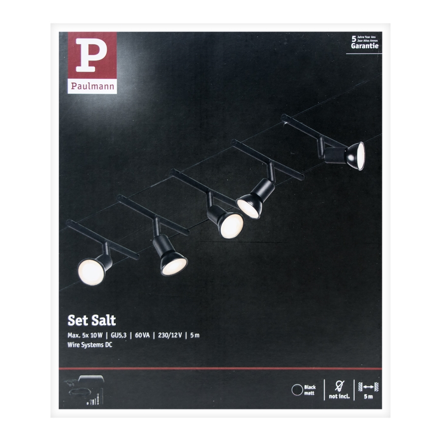 Paulmann 94446 - К-кт 5xGU5,3/10W Спот за релсова система SALT 230V черен