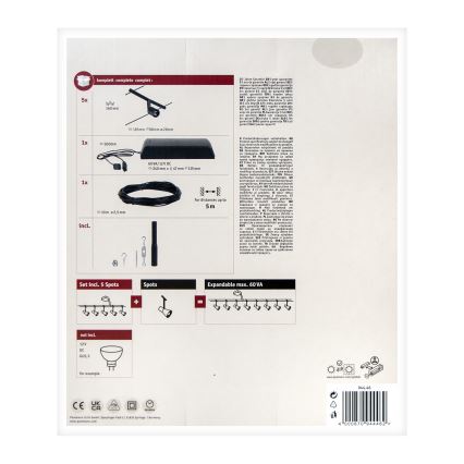 Paulmann 94446 - К-кт 5xGU5,3/10W Спот за релсова система SALT 230V черен